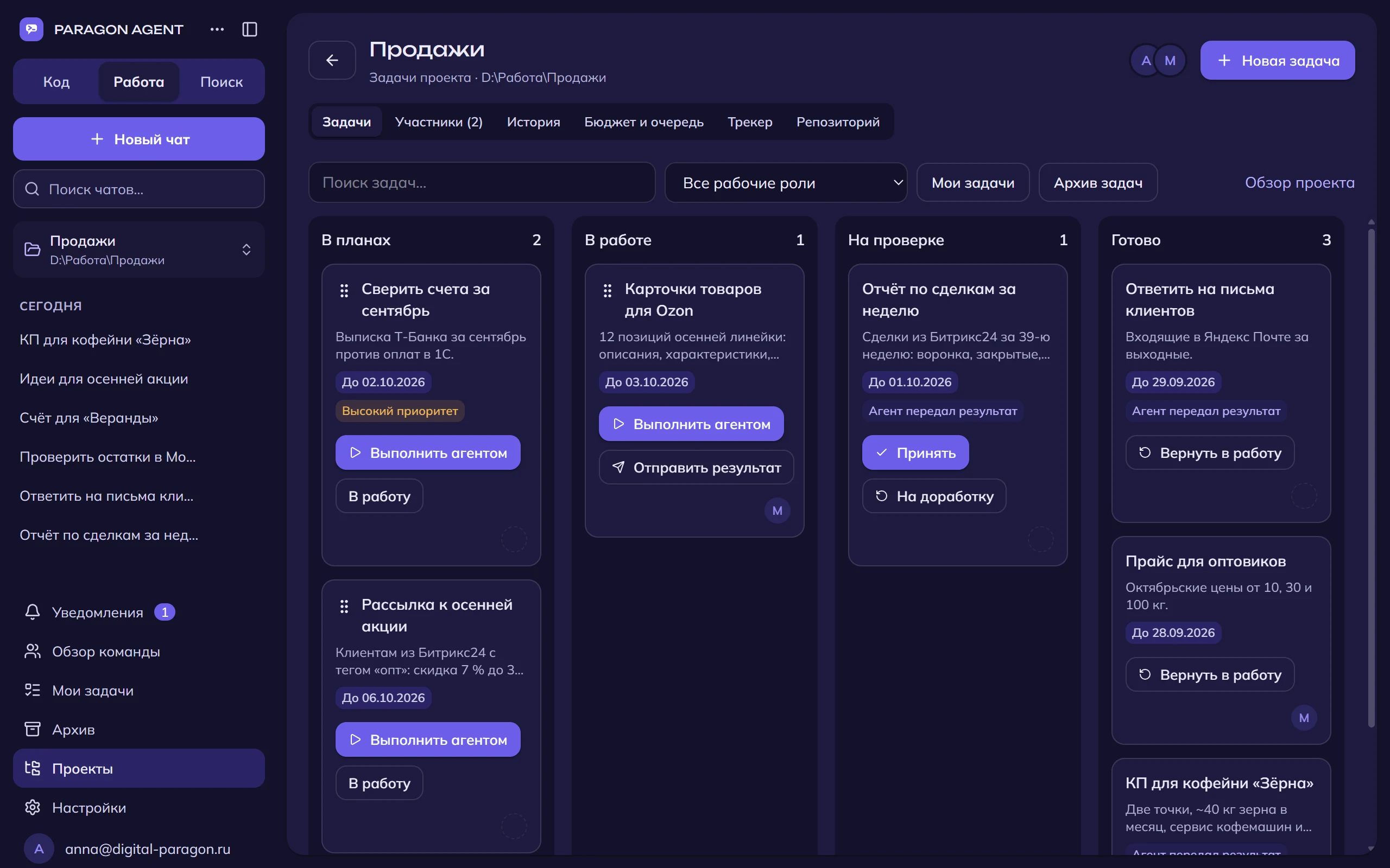Project board: planned, in progress, under review and done